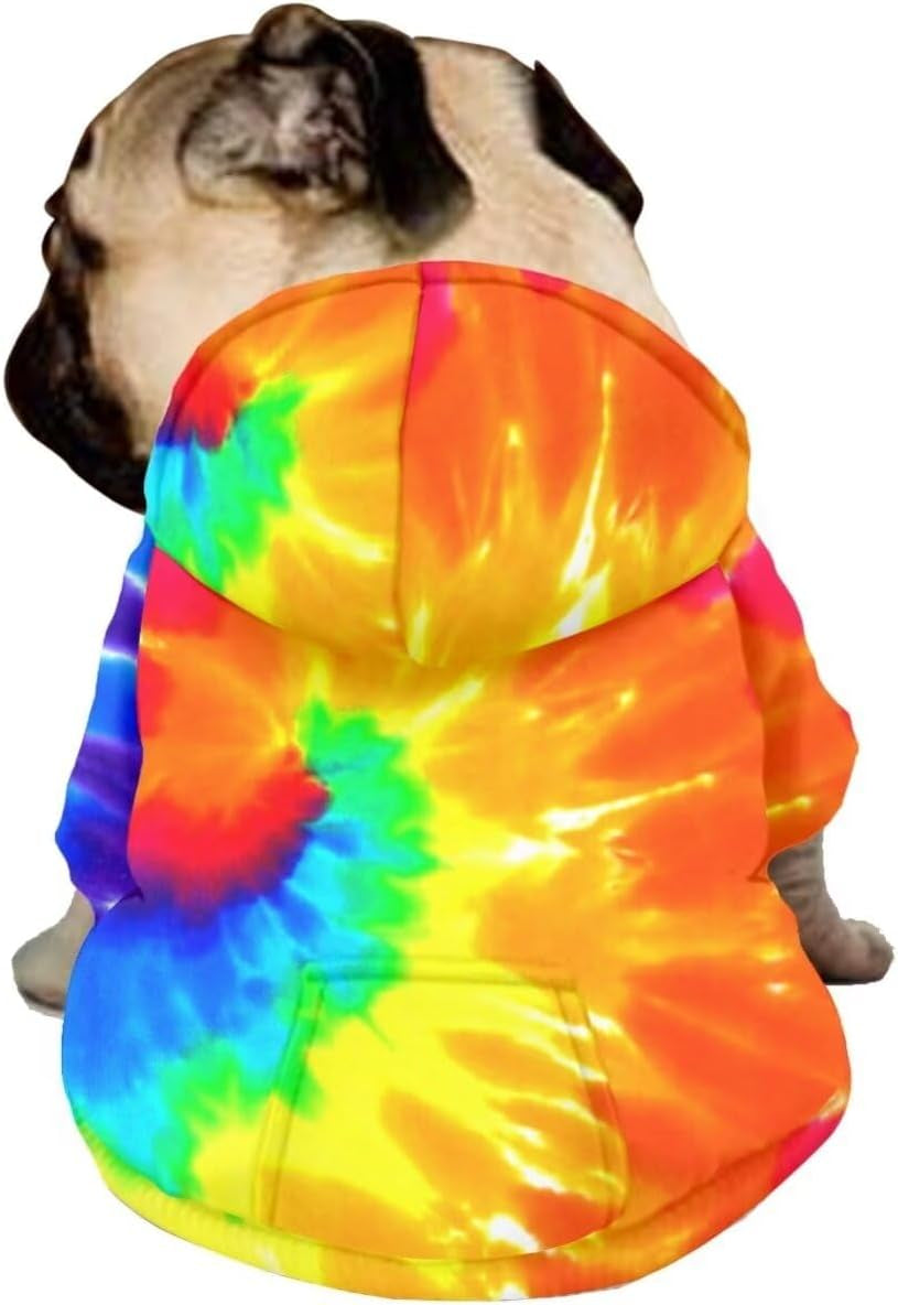 Dog Hoodie Dog Sweaters with Hat, Tie-Dye Rainbow Soft and Warm Dog Sweater for Small Medium Large Dogs Cats Shirt - M