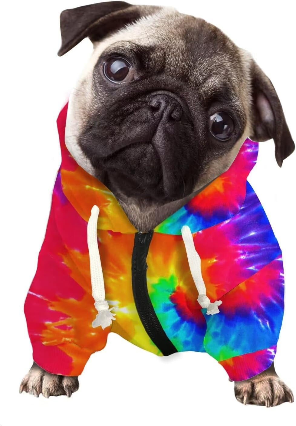 Dog Hoodie Dog Sweaters with Hat, Tie-Dye Rainbow Soft and Warm Dog Sweater for Small Medium Large Dogs Cats Shirt - M