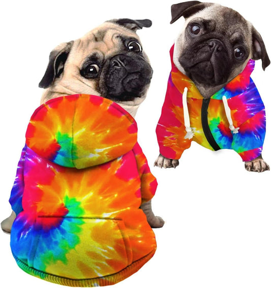 Dog Hoodie Dog Sweaters with Hat, Tie-Dye Rainbow Soft and Warm Dog Sweater for Small Medium Large Dogs Cats Shirt - M